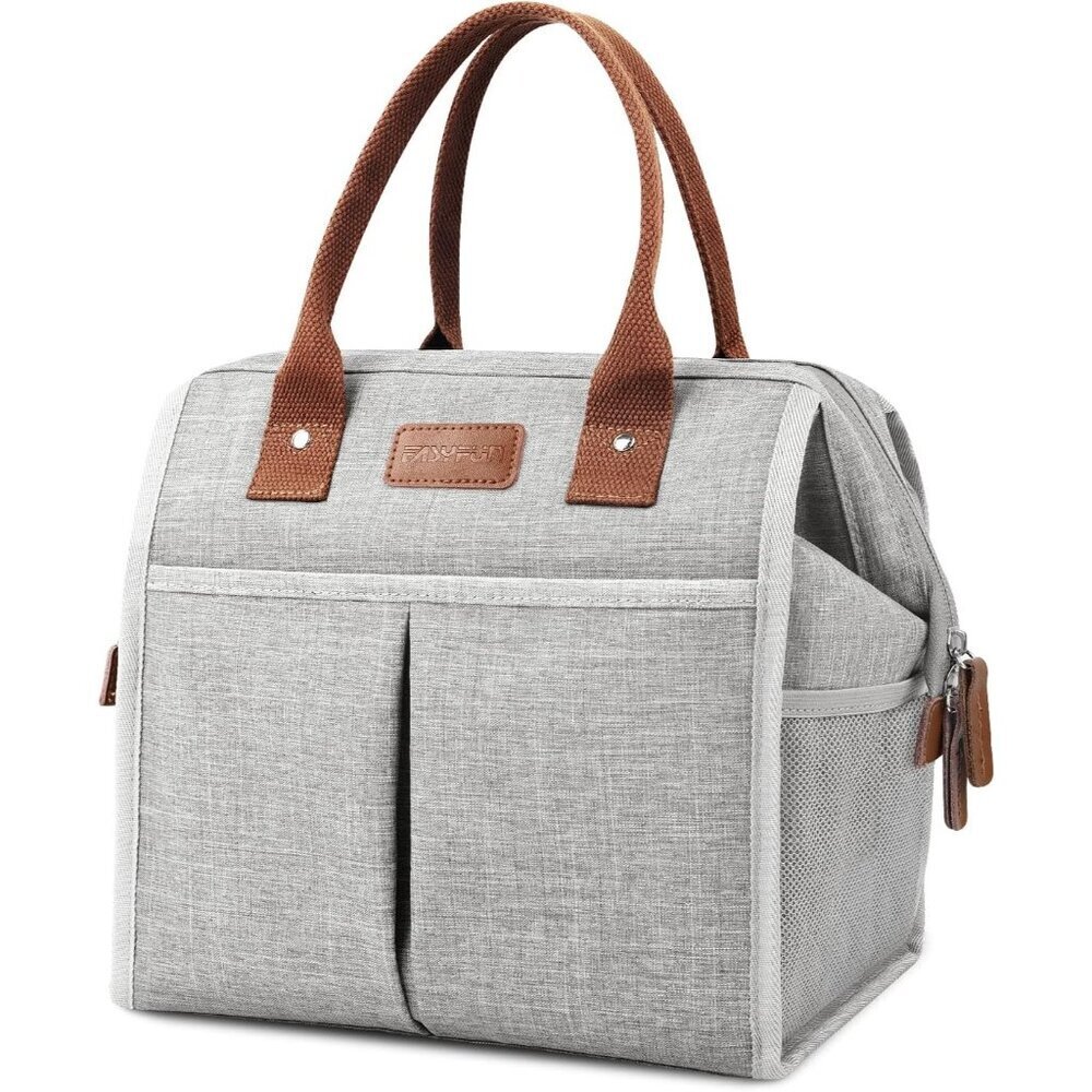 Insulated Lunch Bag Gray for Women & Men Reusable Cooler Tote for Work